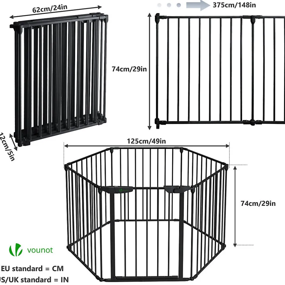 Barriere de securite cheminee pliable 3.75M 6 panneaux noir VOUNOT