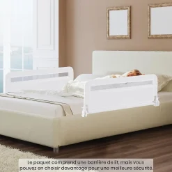 Barriere de Securite Enfant 100 cm, Barrière de Lit Bébé Rabattable avec Cadre en Métal, Housse Amovible, Gris