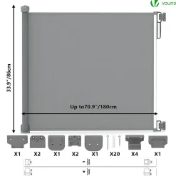 Barriere de securite retractable 180cm gris VOUNOT