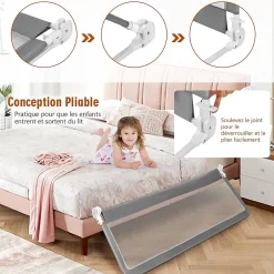 Barrière de Lit pour Bébé Garde Corps de lit Système de Sécurité Ancrage Renforcé Gris