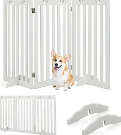 Barrière de Protection pour Chien Pliable Grille de Sécurité Pivotante par Charnière Barrière de Sécurité pour Animaux Blanc