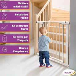 Barrière sécurité escalier extensible sans perçage bébé - chien- 82 x 76 cm - FACILITYS