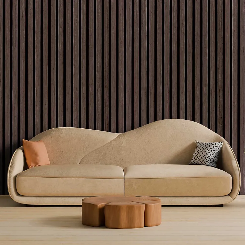 Beethoven - Lot de 4 panneaux acoustiques à lattes en bois 150x60 cm, marron foncé
