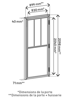 Bloc porte 3 vitrages poussant droit H 204 X L 83 cm