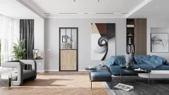 Bloc Porte Atelier H. 204 X 93 X 3 cm cadre en aluminium noir et verre transparent chêne terra Poussant Gauche
