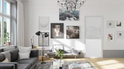 Bloc Porte Contemporain H. 204 X 73 X 3 cm cadre en aluminium noir et verre Depoli blanc chêne terra Droit