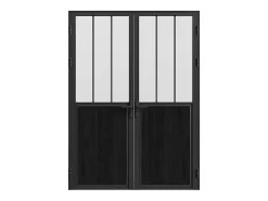 Bloc porte réversible à deux battants en aluminium et verre trempé dépoli style atelier - 2 x H204 x L93 cm - Noir - ERMELO