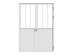 Bloc porte réversible à deux battants en aluminium et verre trempé style atelier - 2 x H204 x L83 cm - Blanc - ERMELO