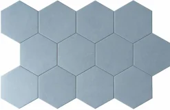 Carreau Hexagonal Effet Ciment. Grès Cérame Sol et Mur. Custom Bleu 14x16cm