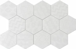 Carreau Hexagonal Effet Ciment. Grès Cérame Sol et Mur. Décor Custom Blanc 14x16cm
