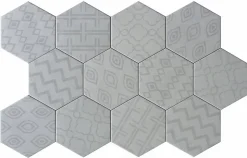 Carreau Hexagonal Effet Ciment. Grès Cérame Sol et Mur. Décor Custom Gris 14x16cm