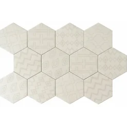 Carreau Hexagonal Effet Ciment. Grès Cérame Sol et Mur. Décor Custom Ivoire 14x16cm