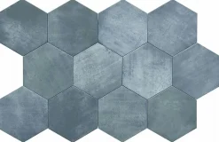 Carreau Hexagonal en Grès Cérame Effet Ciment. Série Denia Bleu 14x16 cm