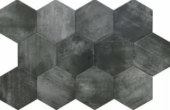 Carreau Hexagonal en Grès Cérame Effet Ciment. Série Denia Graphite 14x16 cm