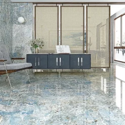 Carrelage Aspect marbre Marbella bleu poli 80x80 cm