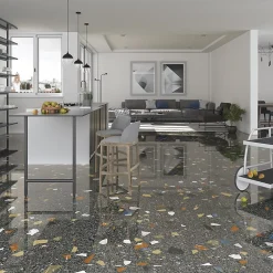Carrelage Aspect terrazzo Straci noir poli 79.5x79.5 cm