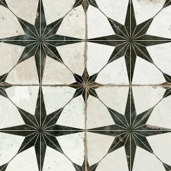 Carrelage carreaux de ciment FS STAR N 45x45 Etoile noire et blanche