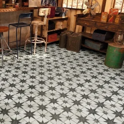 Carrelage carreaux de ciment FS STAR N 45x45 Etoile noire et blanche