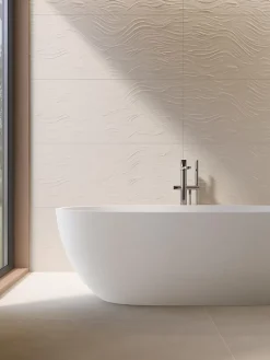 Carrelage effet Béton 3D Blanc Crème Ocean 120x50x0,85 cm Mat Talvoro - Mur intérieur (vendu par carton de 1,8 m²) - RO'MA CARRELA