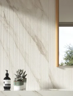 Carrelage effet Marbre 3D Blanc Calacatta Sublime Claw 120x50x0,85 cm Mat Venerio - Mur intérieur (vendu par carton de 1,8 m²) - R