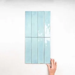 Carrelage Effet Zellige Bleu Ciel FUSION Acquamarina 6x25cm - Les Carreaux de Jean