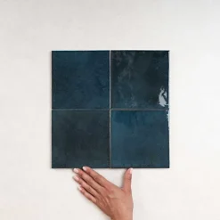 Carrelage Effet Zellige Bleu Nuit AGADIR - Lago 14,7x14,7 - Les Carreaux de Jean
