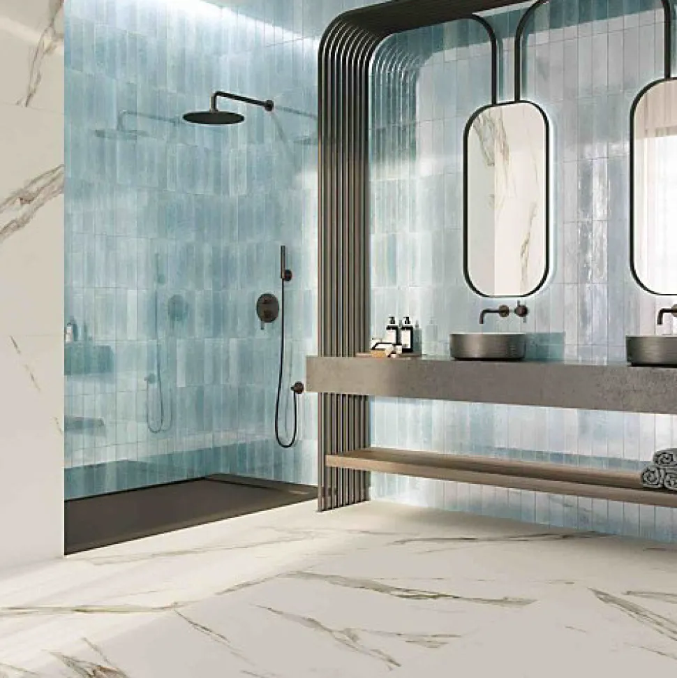 Carrelage Effet Zellige Bleu Ciel AGADIR - Agua 7x28 - Les Carreaux de Jean