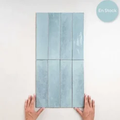 Carrelage Effet Zellige Bleu Ciel AGADIR - Agua 7x28 - Les Carreaux de Jean