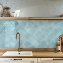 Carrelage Effet Zellige Bleu Ciel AGADIR - Agua 14,7x14,7 - Les Carreaux de Jean