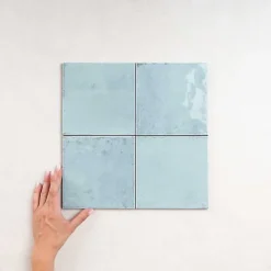 Carrelage Effet Zellige Bleu Ciel AGADIR - Agua 14,7x14,7 - Les Carreaux de Jean