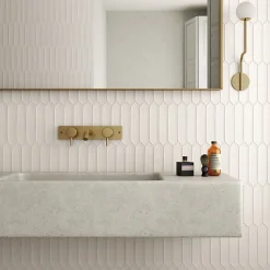 Carrelage mur faience forme navette 5x25 cm mate LANSE WHITE