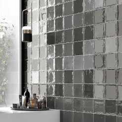 Carrelage mur intérieur/exterieur. Grès cérame Zellige Coal Anthracite 12x12 cm x ép 8,3 mm