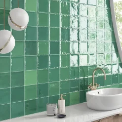 Carrelage mur intérieur/exterieur. Grès cérame Zellige Vert 12x12 cm x ép 8,3 mm