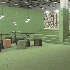 Carrelage sol / mur hexagonal effet terrazzo grand format vert 51,9x59,9 cm MICRA Hexagono Verde