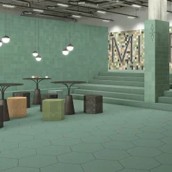 Carrelage sol / mur hexagonal effet terrazzo grand format bleu vert 51,9x59,9 cm MICRA Hexagono Indigo
