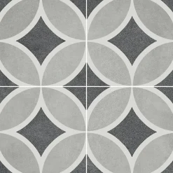 Carrelage sol et mur effet carreaux de ciment tons gris L.45 x l.45 cm x ép.9,5 mm, Mediterranea Toscana
