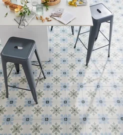 Carrelage sol et mur effet carreaux de ciment tons bleus et verts L.45 x l.45 cm x ép.9,5 mm, Mediterranea Javea