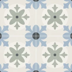 Carrelage sol et mur effet carreaux de ciment tons bleus et verts L.45 x l.45 cm x ép.9,5 mm, Mediterranea Javea
