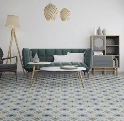 Carrelage sol et mur effet carreaux de ciment tons bleus et verts L.45 x l.45 cm x ép.9,5 mm, Mediterranea Javea