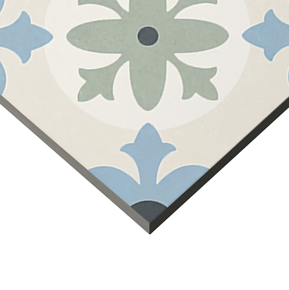 Carrelage sol et mur effet carreaux de ciment tons bleus et verts L.45 x l.45 cm x ép.9,5 mm, Mediterranea Javea