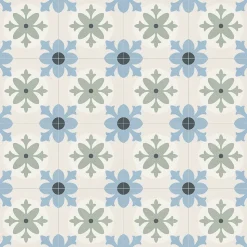 Carrelage sol et mur effet carreaux de ciment tons bleus et verts L.45 x l.45 cm x ép.9,5 mm, Mediterranea Javea