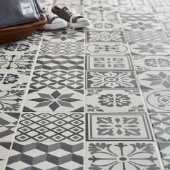 Carrelage sol et mur intérieur effet carreau de ciment tons gris L.20 x l.20 cm x ép.8,2 mm, Konkrete