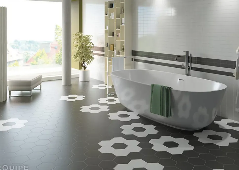 Carrelage sol et mur intérieur hexagonal uni noir mat L.20 x l.17,5 cm x ép.8 mm, Hexa