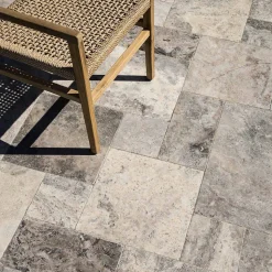 Carrelage Travertin Gris Silver Opus 4 x1,2 cm - Intérieur et Extérieur (lot de 1,48 m² soit 2 paquets) - RO'MA NATURE