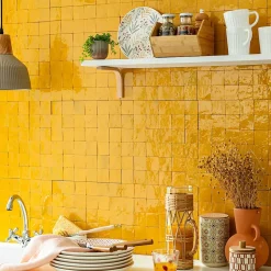 Carrelage Zellige Marocain Jaune Moutarde 5x5 cm (vendu par plaque de 30x30 cm soit 0,09 m²) - RO'MA NATURE