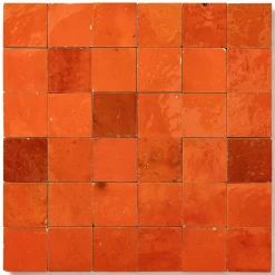 Carrelage Zellige Marocain Orange Pétillant 5x5 cm (vendu par plaque de 30x30 cm soit 0,09 m²) - RO'MA NATURE