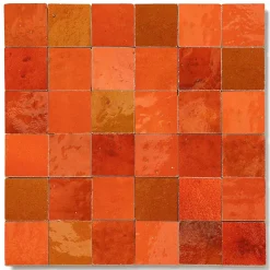 Carrelage Zellige Marocain Orange Pétillant 5x5 cm (vendu par plaque de 30x30 cm soit 0,09 m²) - RO'MA NATURE