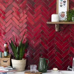 Carrelage Zellige Marocain Rouge Pétillant 5x15 cm (vendu par 1 m²) - RO'MA NATURE