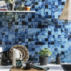 Carrelage Zellige Marocain Bleu Magique 5x5 cm (vendu par plaque de 30x30 cm soit 0,09 m²) - RO'MA NATURE