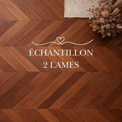ÉCHANTILLON - Parquet massif chêne français, Pointe de Hongrie, Chevron 600x120x15 mm, Teinte foncée Élégante - DILECI